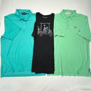 Lot of 3 Peru Made Shirts Mens L Short Sleeve Polo RL Travis Mathew Bald Head